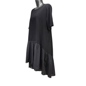 UCHUU High-Low Ruffle Hem Short Sleeve Cotton Jersey Oversize Black Dress Size 3